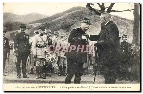 Ansichtskarte AK Militaria Haute Alsace Bitschwiller Le Maire presente au General Joffre ses souhaits de bienvenu