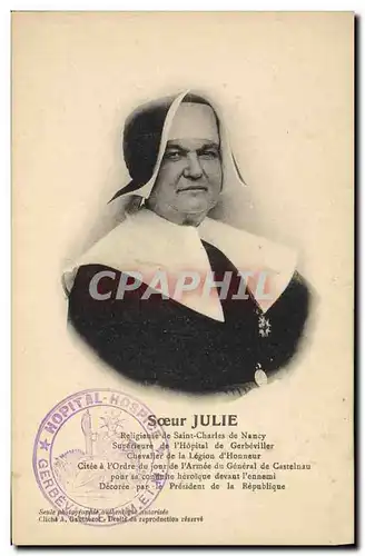 Cartes postales Militaria Soeur Julie Religieuse de Saint Charles de Nancy Hopital de Gerbeviller