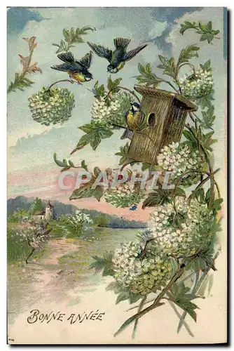 Cartes postales Fantaisie Fleurs Oiseaux