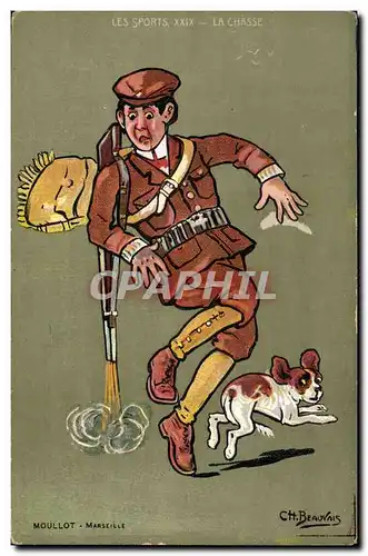 Cartes postales Chasse Chasseur Chien Illustrateur Beauvais Publicite Emile Tardif