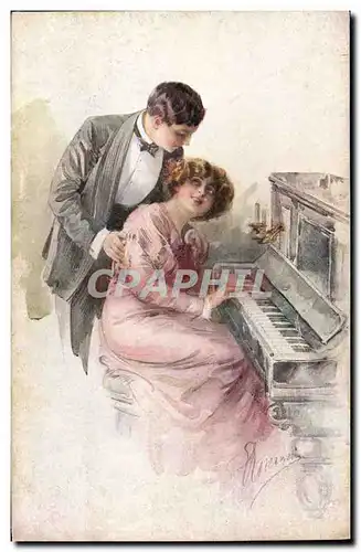 Ansichtskarte AK Fantaisie Illustrateur Femme Piano