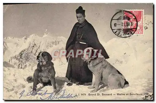 Ansichtskarte AK Chien Chiens Grand St Bernard Maitre et serviteurs