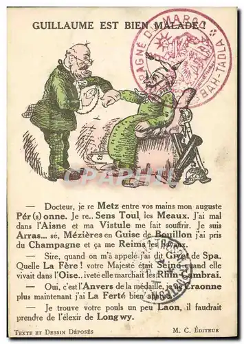 Cartes postales Militaria Guillaume est bien malade