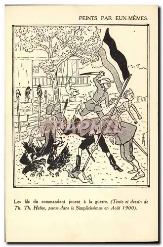 Cartes postales Militaria Peints par eux memes Les fils du commandant jouent a la guerre