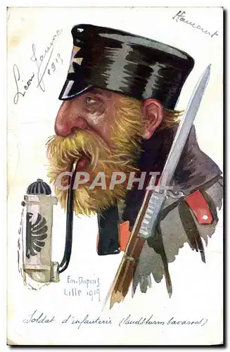Cartes postales Militaria Soldat a la pipe