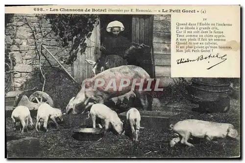 Cartes postales Folklore Botrel Le petit goret Cochon Porc