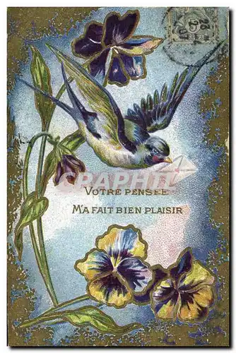 Cartes postales Fantaisie Fleurs Oiseau Hirondelle