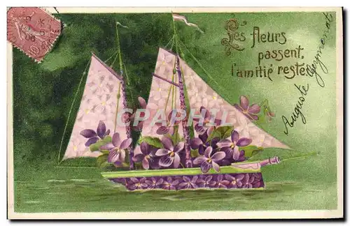 Ansichtskarte AK Fantaisie Fleurs Bateau Voilier