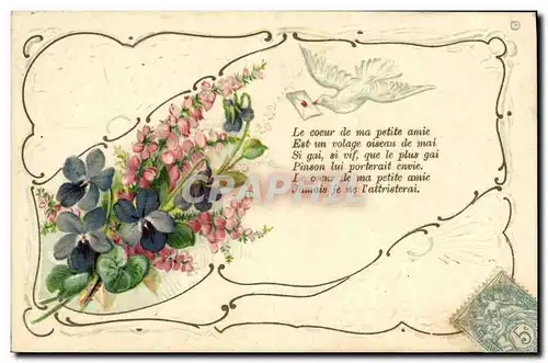 Cartes postales Fantaisie Fleurs Trefles Colombe