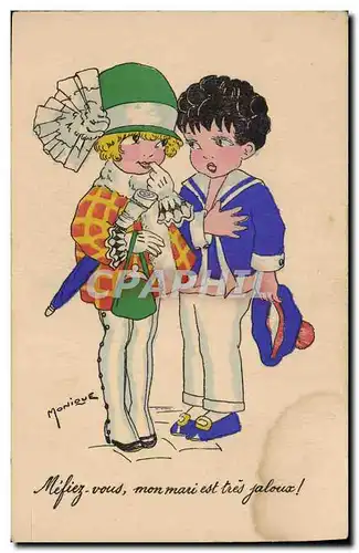 Ansichtskarte AK Fantaisie Illustrateur Monique Enfants Mefiez vous