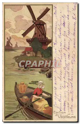 Cartes postales Fantaisie Illustrateur Femme Moulin a vent Vegetaline