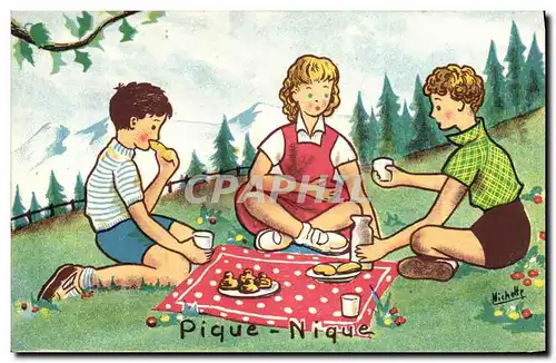 Ansichtskarte AK Fantaisie Illustrateur Enfants Pique Nique