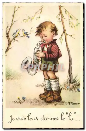 Cartes postales Fantaisie Illustrateur Enfant Saxophone