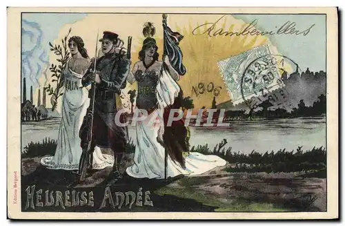 Cartes postales Fantaisie Illustrateur Heureuse Annee 1906 Militaria