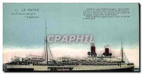 Cartes postales Bateau Paquebot Le Havre Le Transatlantique Lafayette