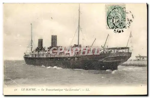 Cartes postales Bateau Paquebot Le Havre Le Transatlantique La Lorraine