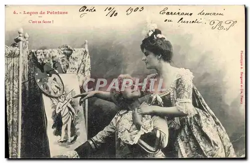 Cartes postales Femme Lecon de peinture