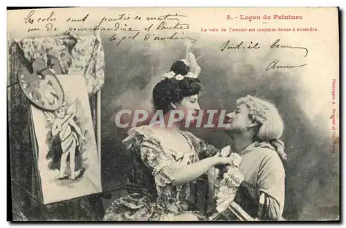 Cartes postales Femme Lecon de peinture