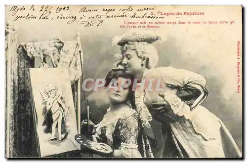 Cartes postales Femme Lecon de peinture