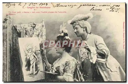 Cartes postales Femme Lecon de peinture