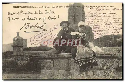 Cartes postales Folklore Botrel Bretagne Mr et Mme Botrel au pied du calvaire de Port Blanc