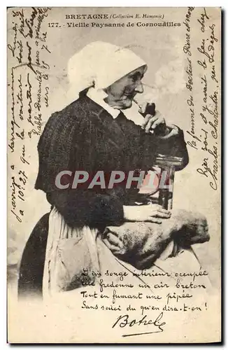 Ansichtskarte AK Folklore Botrel Bretagne Vieille paysanne de Cornouailles