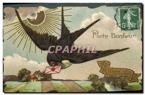 Cartes postales Fantaisie Oiseau Hirondelle Porte bonheur