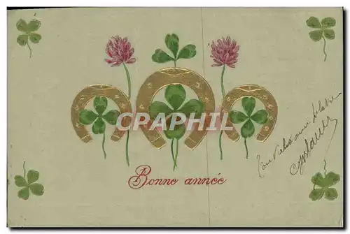 Cartes postales Fantaisie Fleurs Trefles Fer a cheval