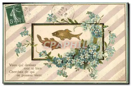 Cartes postales Fantaisie Fleurs Poissons