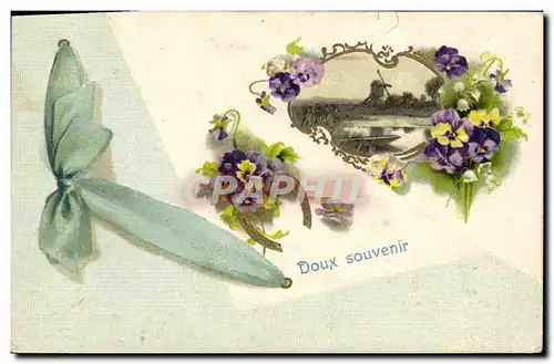 Cartes postales Fantaisie Fleurs Moulin a vent