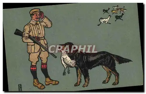 Cartes postales Chasse Chasseur Chien Poules