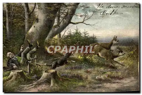 Cartes postales Chasse Chasseur Chien Biches
