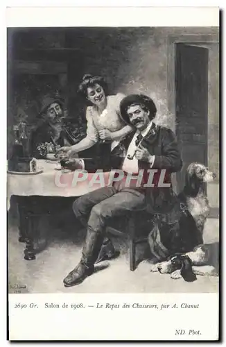 Cartes postales Chasse Salon de 1908 Le repas des Chasseurs Chanut