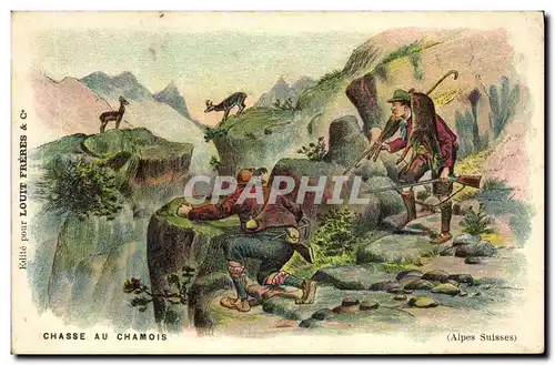 Cartes postales Chasse au chamois Alpes Suisses