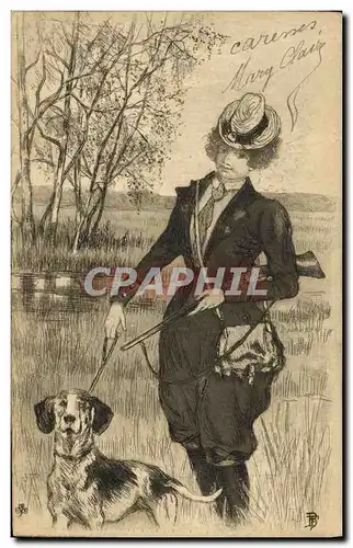 Cartes postales Chasse Femme Chien