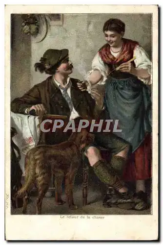 Cartes postales Le retour de la Chasse Chasseur Chien