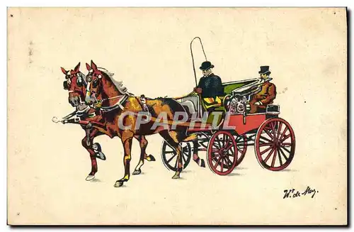 Cartes postales Fantaisie Illustrateur Caleche Chevaux Cheval