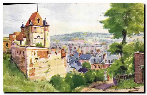 Cartes postales Fantaisie Illustrateur Fred Money Dieppe La tour St Remy et la ville