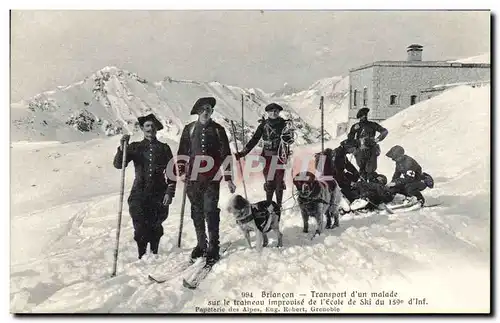 Ansichtskarte AK Chien Chiens Briancon Transport d&#39un malade sur le traineau improvise de l&#39ecole de ski du