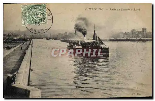 Cartes postales Bateau Paquebot Cherbourg Sortie du steamer Lloyd