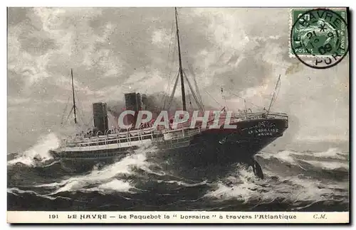 Cartes postales Bateau Paquebot Le Havre Transatlantique La Lorraine a travers l&#39Atlantique