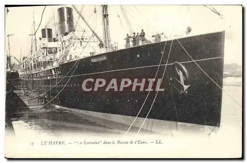 Cartes postales Bateau Paquebot Le Havre La Lorraine dans le bassin de l'Eure