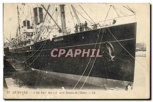 Cartes postales Bateau Paquebot Le Havre La Lorraine dans le bassin de l'Eure