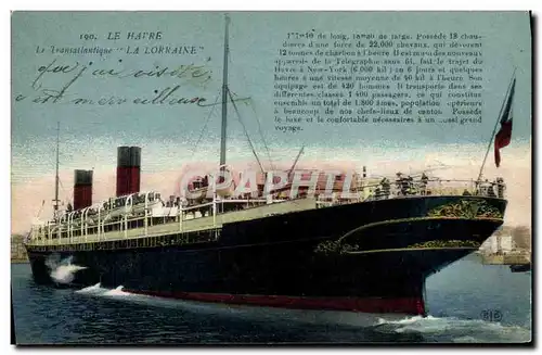 Cartes postales Bateau Paquebot Le Havre Transatlantique La Lorraine