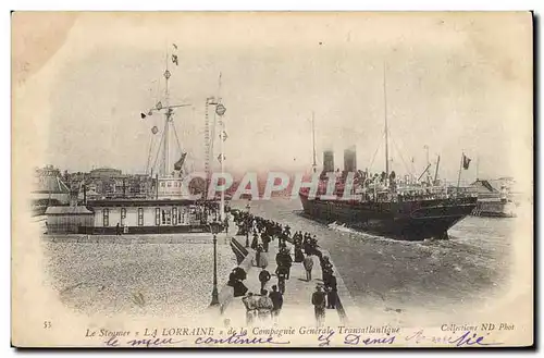 Cartes postales Bateau Paquebot Le steamer La Lorraine de la Compagnie des Messageries Maritimes