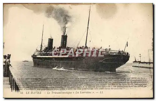 Cartes postales Bateau Paquebot Le Havre Transatlantique La Lorraine