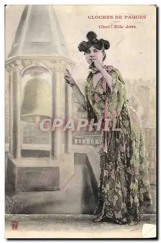 Cartes postales Cloche de Paques Femme Chut elle dort