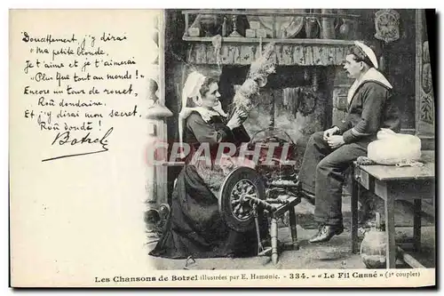 Cartes postales Folklore Les chansons de Botrel illustrees Le fil casse Marin