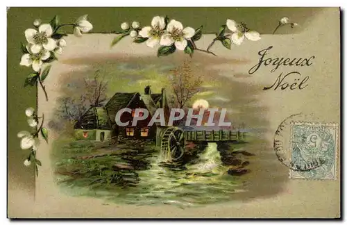 Cartes postales Fantaisie Fleurs Moulin a eau Noel