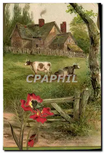 Cartes postales Fantaisie Fleurs Vaches